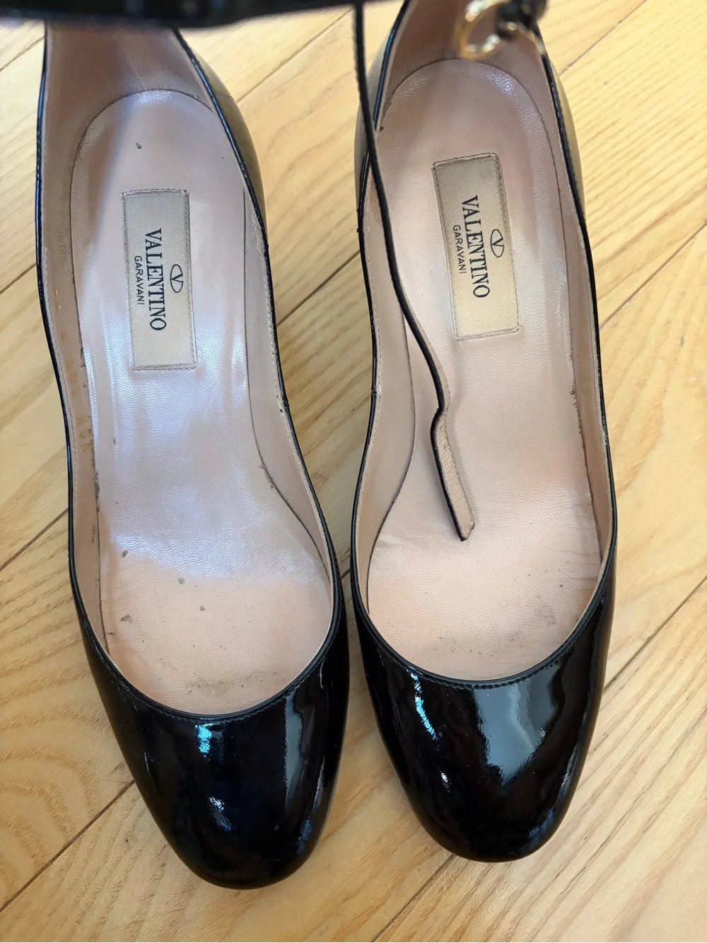 Valentino Garavani Tango Black Patent Ankle-Strap Block Heel Mary Jane